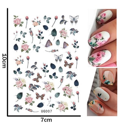 3D proljetni akvarel dizajn naljepnica za nokte Ljubičasti cvijet List Leptir Klizač Nail Art Dekoracija Cvjetni lak Naljepnice Manikura