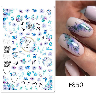 3D proljetni akvarel dizajn naljepnica za nokte Ljubičasti cvijet List Leptir Klizač Nail Art Dekoracija Cvjetni lak Naljepnice Manikura