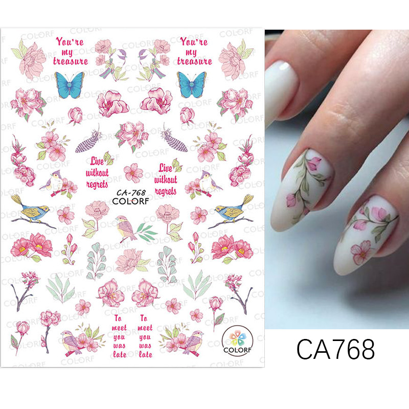 3D proljetni akvarel dizajn naljepnica za nokte Ljubičasti cvijet List Leptir Klizač Nail Art Dekoracija Cvjetni lak Naljepnice Manikura