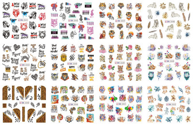 Αυτοκόλλητα με νερό για νύχια Γεωμετρικό μπλοκ χρώματος γραμμή φύλλο λουλούδια Αυτοκόλλητα ολίσθησης νυχιών Καλοκαιρινό φρούτο για μανικιούρ Νυχιών υδατογραφήματα ντεκόρ