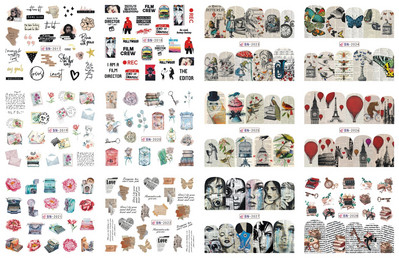 Αυτοκόλλητα με νερό για νύχια Γεωμετρικό μπλοκ χρώματος γραμμή φύλλο λουλούδια Αυτοκόλλητα ολίσθησης νυχιών Καλοκαιρινό φρούτο για μανικιούρ Νυχιών υδατογραφήματα ντεκόρ