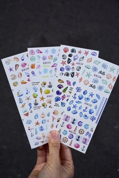 Αυτοκόλλητα με νερό για νύχια Γεωμετρικό μπλοκ χρώματος γραμμή φύλλο λουλούδια Αυτοκόλλητα ολίσθησης νυχιών Καλοκαιρινό φρούτο για μανικιούρ Νυχιών υδατογραφήματα ντεκόρ