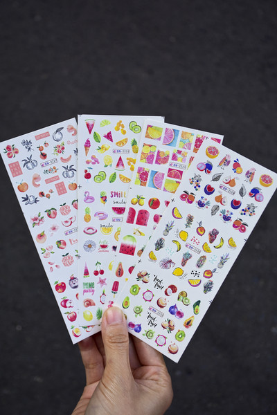 Αυτοκόλλητα με νερό για νύχια Γεωμετρικό μπλοκ χρώματος γραμμή φύλλο λουλούδια Αυτοκόλλητα ολίσθησης νυχιών Καλοκαιρινό φρούτο για μανικιούρ Νυχιών υδατογραφήματα ντεκόρ