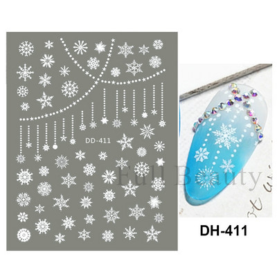 Λευκό Snowflake Sliders Τρισδιάστατο πρωτοχρονιάτικο αυτοκόλλητο νυχιών Χριστουγεννιάτικο λουλούδι αυτοκόλλητα αυτοκόλλητα φύλλα για χειμερινό μανικιούρ Αξεσουάρ νυχιών LADH