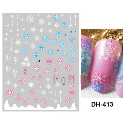 Λευκό Snowflake Sliders Τρισδιάστατο πρωτοχρονιάτικο αυτοκόλλητο νυχιών Χριστουγεννιάτικο λουλούδι αυτοκόλλητα αυτοκόλλητα φύλλα για χειμερινό μανικιούρ Αξεσουάρ νυχιών LADH