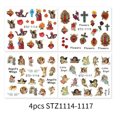 Κόκκινο μαύρο πολύχρωμο Dragons αυτοκόλλητα νυχιών Angel Virgin Mary Water Decals Προσωρινό συρόμενο τατουάζ για μανικιούρ νυχιών LESTZ1114-1137