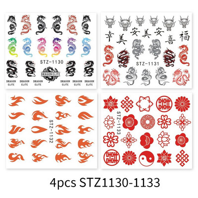 Κόκκινο μαύρο πολύχρωμο Dragons αυτοκόλλητα νυχιών Angel Virgin Mary Water Decals Προσωρινό συρόμενο τατουάζ για μανικιούρ νυχιών LESTZ1114-1137