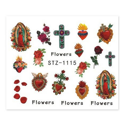 Κόκκινο μαύρο πολύχρωμο Dragons αυτοκόλλητα νυχιών Angel Virgin Mary Water Decals Προσωρινό συρόμενο τατουάζ για μανικιούρ νυχιών LESTZ1114-1137