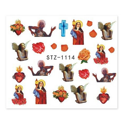 Κόκκινο μαύρο πολύχρωμο Dragons αυτοκόλλητα νυχιών Angel Virgin Mary Water Decals Προσωρινό συρόμενο τατουάζ για μανικιούρ νυχιών LESTZ1114-1137