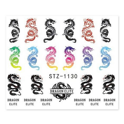 Κόκκινο μαύρο πολύχρωμο Dragons αυτοκόλλητα νυχιών Angel Virgin Mary Water Decals Προσωρινό συρόμενο τατουάζ για μανικιούρ νυχιών LESTZ1114-1137