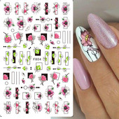 Satriecošas ziedu uzlīmes nagu uzlīmes 3D uzlīmes Līnijas Neļķes Slīdnis Ģeometriski Ziedi Lapas Nail Art DIY pavasara manikīra folija LAF804