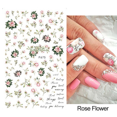 Satriecošas ziedu uzlīmes nagu uzlīmes 3D uzlīmes Līnijas Neļķes Slīdnis Ģeometriski Ziedi Lapas Nail Art DIY pavasara manikīra folija LAF804