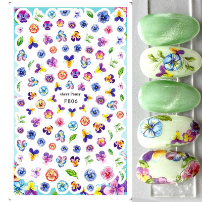 Satriecošas ziedu uzlīmes nagu uzlīmes 3D uzlīmes Līnijas Neļķes Slīdnis Ģeometriski Ziedi Lapas Nail Art DIY pavasara manikīra folija LAF804