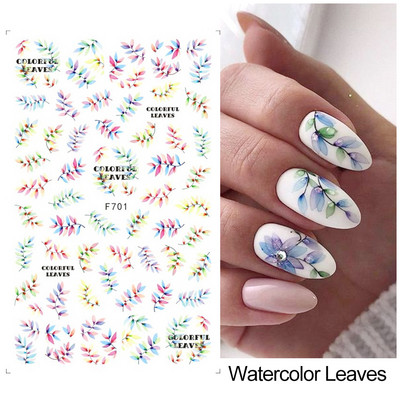 Satriecošas ziedu uzlīmes nagu uzlīmes 3D uzlīmes Līnijas Neļķes Slīdnis Ģeometriski Ziedi Lapas Nail Art DIY pavasara manikīra folija LAF804