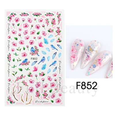 Satriecošas ziedu uzlīmes nagu uzlīmes 3D uzlīmes Līnijas Neļķes Slīdnis Ģeometriski Ziedi Lapas Nail Art DIY pavasara manikīra folija LAF804