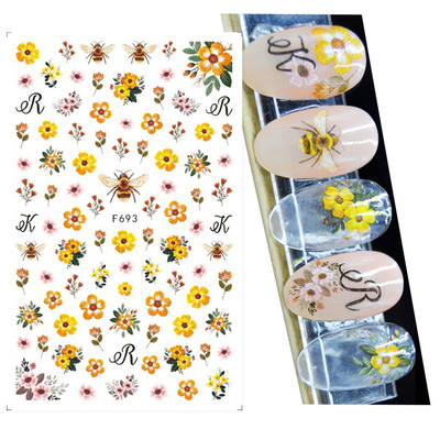 Satriecošas ziedu uzlīmes nagu uzlīmes 3D uzlīmes Līnijas Neļķes Slīdnis Ģeometriski Ziedi Lapas Nail Art DIY pavasara manikīra folija LAF804