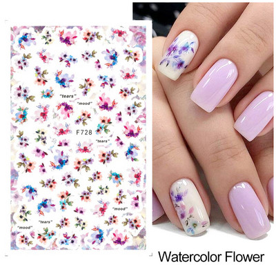 Satriecošas ziedu uzlīmes nagu uzlīmes 3D uzlīmes Līnijas Neļķes Slīdnis Ģeometriski Ziedi Lapas Nail Art DIY pavasara manikīra folija LAF804