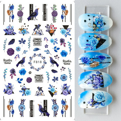 Satriecošas ziedu uzlīmes nagu uzlīmes 3D uzlīmes Līnijas Neļķes Slīdnis Ģeometriski Ziedi Lapas Nail Art DIY pavasara manikīra folija LAF804