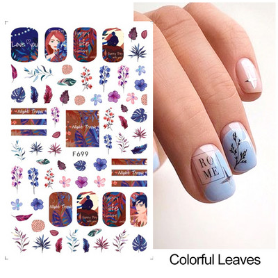 Satriecošas ziedu uzlīmes nagu uzlīmes 3D uzlīmes Līnijas Neļķes Slīdnis Ģeometriski Ziedi Lapas Nail Art DIY pavasara manikīra folija LAF804