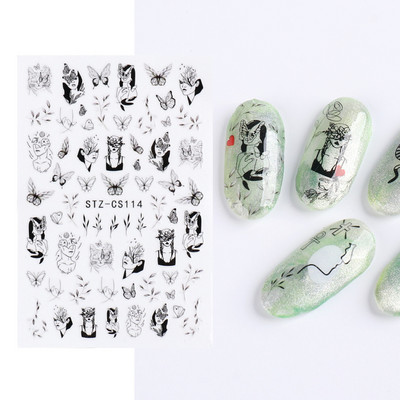 Satriecošas ziedu uzlīmes nagu uzlīmes 3D uzlīmes Līnijas Neļķes Slīdnis Ģeometriski Ziedi Lapas Nail Art DIY pavasara manikīra folija LAF804