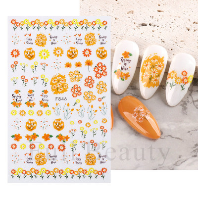 Satriecošas ziedu uzlīmes nagu uzlīmes 3D uzlīmes Līnijas Neļķes Slīdnis Ģeometriski Ziedi Lapas Nail Art DIY pavasara manikīra folija LAF804