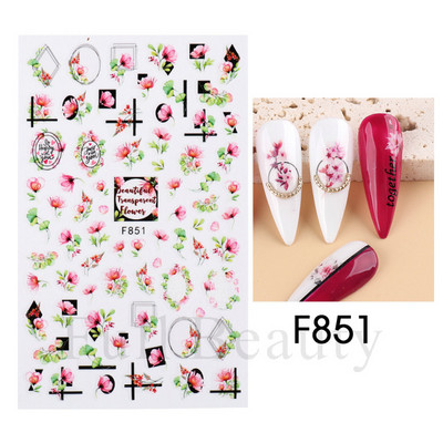 Satriecošas ziedu uzlīmes nagu uzlīmes 3D uzlīmes Līnijas Neļķes Slīdnis Ģeometriski Ziedi Lapas Nail Art DIY pavasara manikīra folija LAF804