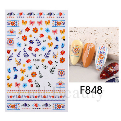 Satriecošas ziedu uzlīmes nagu uzlīmes 3D uzlīmes Līnijas Neļķes Slīdnis Ģeometriski Ziedi Lapas Nail Art DIY pavasara manikīra folija LAF804