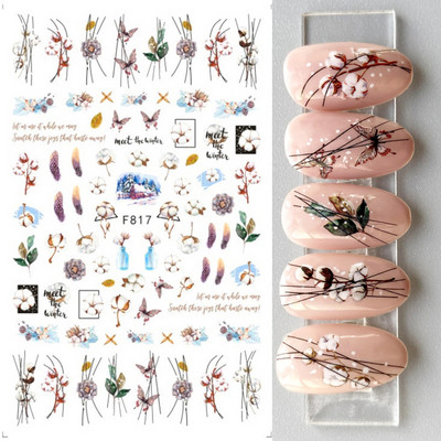 Satriecošas ziedu uzlīmes nagu uzlīmes 3D uzlīmes Līnijas Neļķes Slīdnis Ģeometriski Ziedi Lapas Nail Art DIY pavasara manikīra folija LAF804