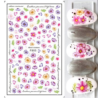 Satriecošas ziedu uzlīmes nagu uzlīmes 3D uzlīmes Līnijas Neļķes Slīdnis Ģeometriski Ziedi Lapas Nail Art DIY pavasara manikīra folija LAF804