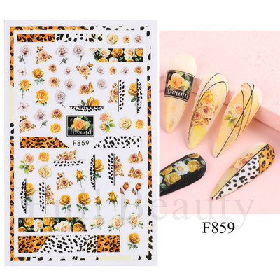 Satriecošas ziedu uzlīmes nagu uzlīmes 3D uzlīmes Līnijas Neļķes Slīdnis Ģeometriski Ziedi Lapas Nail Art DIY pavasara manikīra folija LAF804