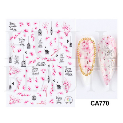 Satriecošas ziedu uzlīmes nagu uzlīmes 3D uzlīmes Līnijas Neļķes Slīdnis Ģeometriski Ziedi Lapas Nail Art DIY pavasara manikīra folija LAF804