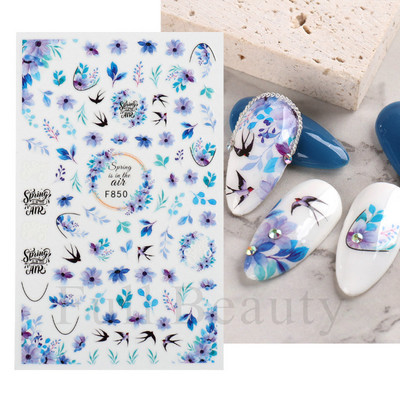 Satriecošas ziedu uzlīmes nagu uzlīmes 3D uzlīmes Līnijas Neļķes Slīdnis Ģeometriski Ziedi Lapas Nail Art DIY pavasara manikīra folija LAF804