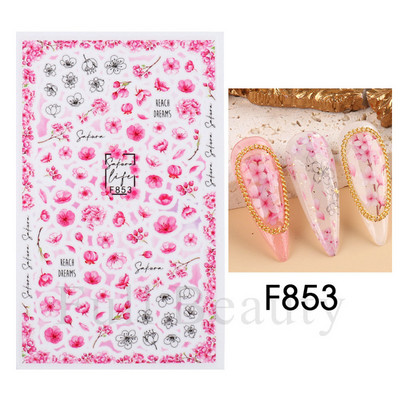 Satriecošas ziedu uzlīmes nagu uzlīmes 3D uzlīmes Līnijas Neļķes Slīdnis Ģeometriski Ziedi Lapas Nail Art DIY pavasara manikīra folija LAF804