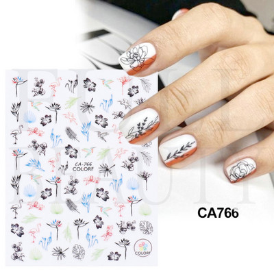 Satriecošas ziedu uzlīmes nagu uzlīmes 3D uzlīmes Līnijas Neļķes Slīdnis Ģeometriski Ziedi Lapas Nail Art DIY pavasara manikīra folija LAF804