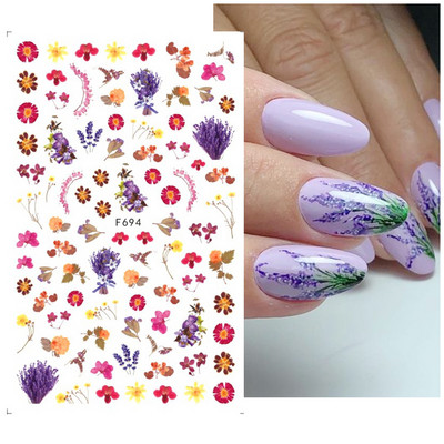 Satriecošas ziedu uzlīmes nagu uzlīmes 3D uzlīmes Līnijas Neļķes Slīdnis Ģeometriski Ziedi Lapas Nail Art DIY pavasara manikīra folija LAF804
