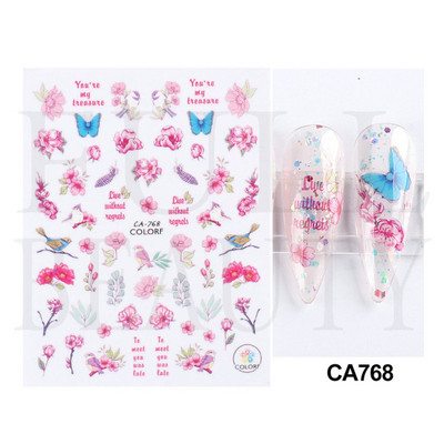 Satriecošas ziedu uzlīmes nagu uzlīmes 3D uzlīmes Līnijas Neļķes Slīdnis Ģeometriski Ziedi Lapas Nail Art DIY pavasara manikīra folija LAF804