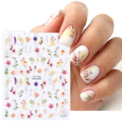 Satriecošas ziedu uzlīmes nagu uzlīmes 3D uzlīmes Līnijas Neļķes Slīdnis Ģeometriski Ziedi Lapas Nail Art DIY pavasara manikīra folija LAF804