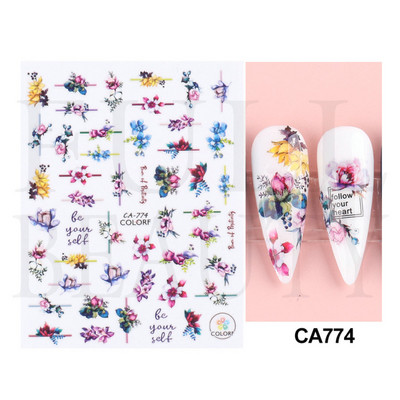 Satriecošas ziedu uzlīmes nagu uzlīmes 3D uzlīmes Līnijas Neļķes Slīdnis Ģeometriski Ziedi Lapas Nail Art DIY pavasara manikīra folija LAF804