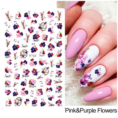 Satriecošas ziedu uzlīmes nagu uzlīmes 3D uzlīmes Līnijas Neļķes Slīdnis Ģeometriski Ziedi Lapas Nail Art DIY pavasara manikīra folija LAF804