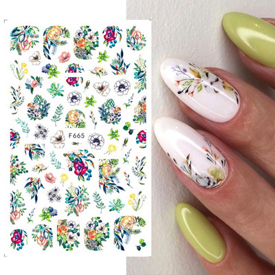 Satriecošas ziedu uzlīmes nagu uzlīmes 3D uzlīmes Līnijas Neļķes Slīdnis Ģeometriski Ziedi Lapas Nail Art DIY pavasara manikīra folija LAF804