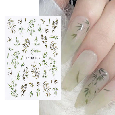 Satriecošas ziedu uzlīmes nagu uzlīmes 3D uzlīmes Līnijas Neļķes Slīdnis Ģeometriski Ziedi Lapas Nail Art DIY pavasara manikīra folija LAF804