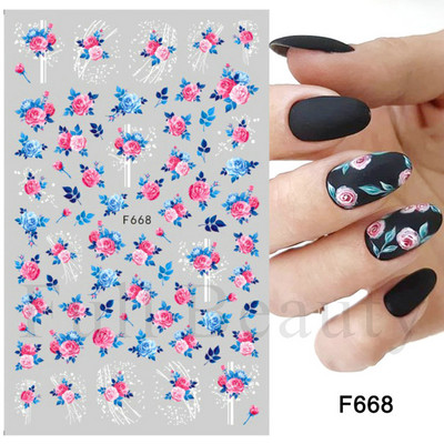 Satriecošas ziedu uzlīmes nagu uzlīmes 3D uzlīmes Līnijas Neļķes Slīdnis Ģeometriski Ziedi Lapas Nail Art DIY pavasara manikīra folija LAF804