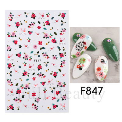 Satriecošas ziedu uzlīmes nagu uzlīmes 3D uzlīmes Līnijas Neļķes Slīdnis Ģeometriski Ziedi Lapas Nail Art DIY pavasara manikīra folija LAF804