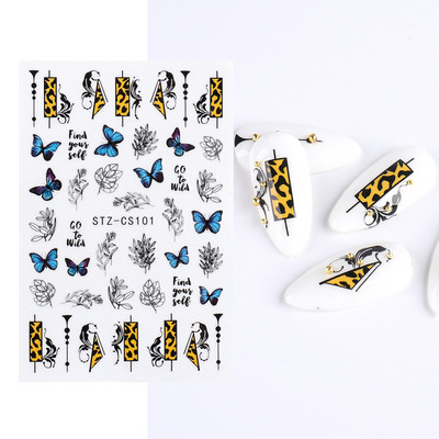 Satriecošas ziedu uzlīmes nagu uzlīmes 3D uzlīmes Līnijas Neļķes Slīdnis Ģeometriski Ziedi Lapas Nail Art DIY pavasara manikīra folija LAF804