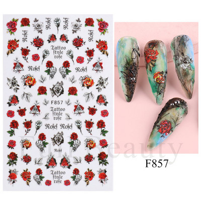 Satriecošas ziedu uzlīmes nagu uzlīmes 3D uzlīmes Līnijas Neļķes Slīdnis Ģeometriski Ziedi Lapas Nail Art DIY pavasara manikīra folija LAF804