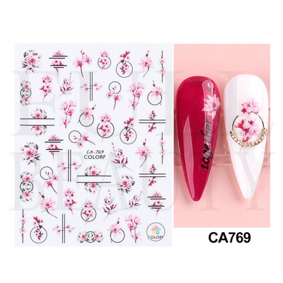 Satriecošas ziedu uzlīmes nagu uzlīmes 3D uzlīmes Līnijas Neļķes Slīdnis Ģeometriski Ziedi Lapas Nail Art DIY pavasara manikīra folija LAF804