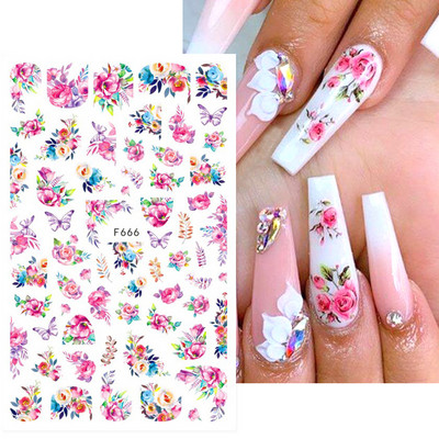 Satriecošas ziedu uzlīmes nagu uzlīmes 3D uzlīmes Līnijas Neļķes Slīdnis Ģeometriski Ziedi Lapas Nail Art DIY pavasara manikīra folija LAF804