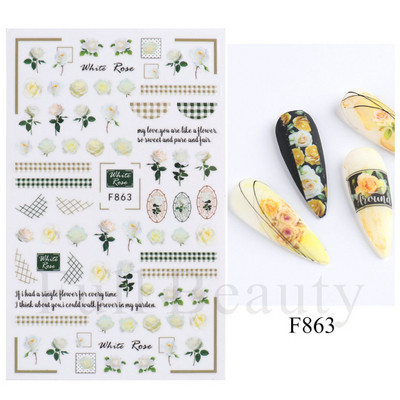 Satriecošas ziedu uzlīmes nagu uzlīmes 3D uzlīmes Līnijas Neļķes Slīdnis Ģeometriski Ziedi Lapas Nail Art DIY pavasara manikīra folija LAF804