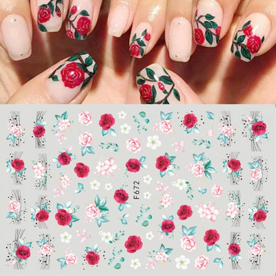 Satriecošas ziedu uzlīmes nagu uzlīmes 3D uzlīmes Līnijas Neļķes Slīdnis Ģeometriski Ziedi Lapas Nail Art DIY pavasara manikīra folija LAF804