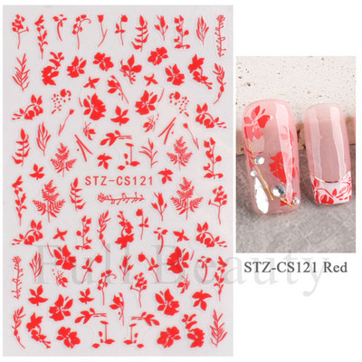 Satriecošas ziedu uzlīmes nagu uzlīmes 3D uzlīmes Līnijas Neļķes Slīdnis Ģeometriski Ziedi Lapas Nail Art DIY pavasara manikīra folija LAF804